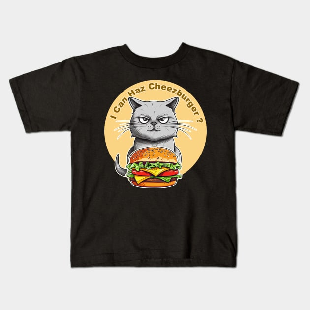 "I Can Haz a Cheeseburger" Meme Internet Culture Kids T-Shirt by GAMAS Threads